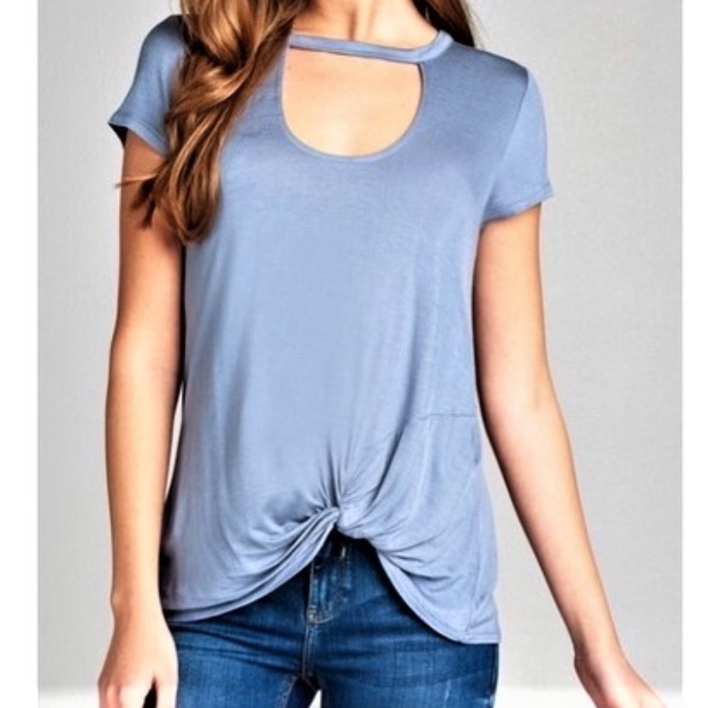 Dusty Blue Choker Twist Front Top!! - Picture 4 of 6